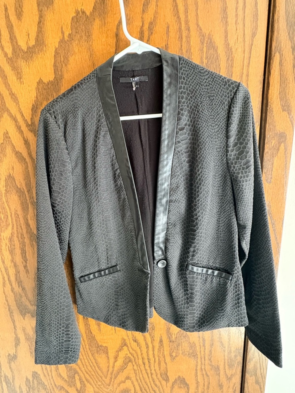 Tart Black Textured Blazer with Satin Trim